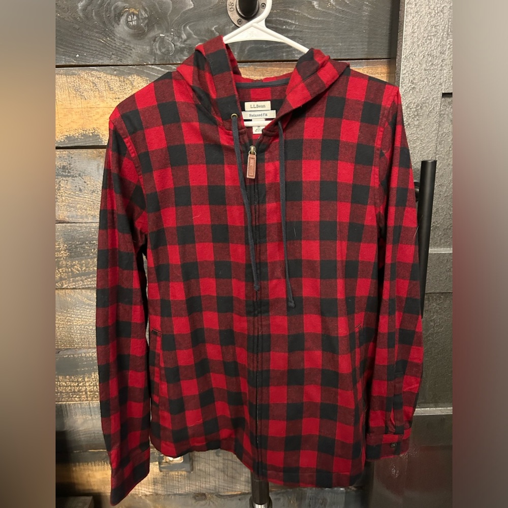 LL bean plaid zip up with hood